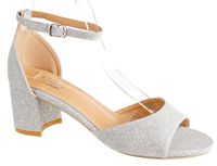 Sandały na obcasie słupku 6 cm. srebrne brokatowe Rozmiar obuwia - 38