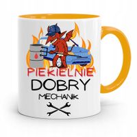 Kubek Żółty Prezent Dla Mechanika Piekielnie Dobry Z Nadrukiem Ze Zdjęciem