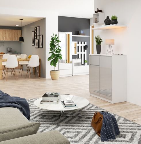 KOMODA K 80 cm 2 DRZWI 1 SZUFLADA BIAŁA / METALIK POŁYSK na Arena.pl