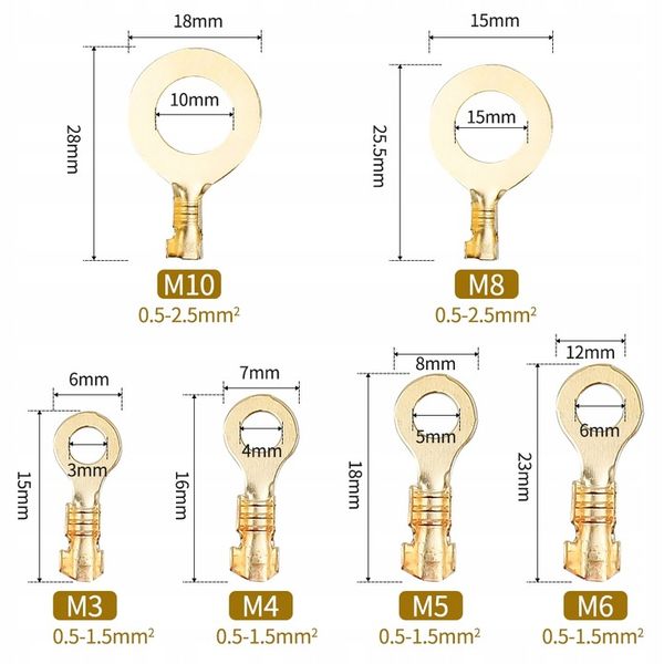 150 SZTUK Konektory Oczkowe Nieizolowane Kablowe Zestaw M3 M4 M5 M6 M8 M10 zdjęcie 4