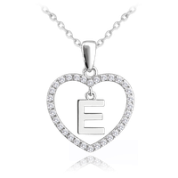 MINET Srebrny naszyjnik litera w sercu „E” z cyrkoniami