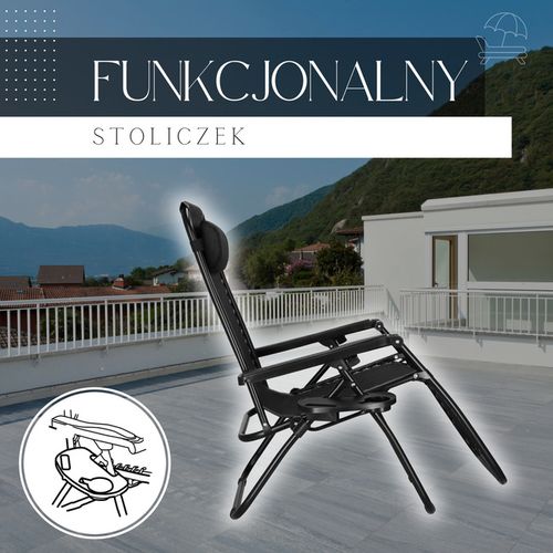 Leżak zero gravity z zagłówkiem czarny na Arena.pl