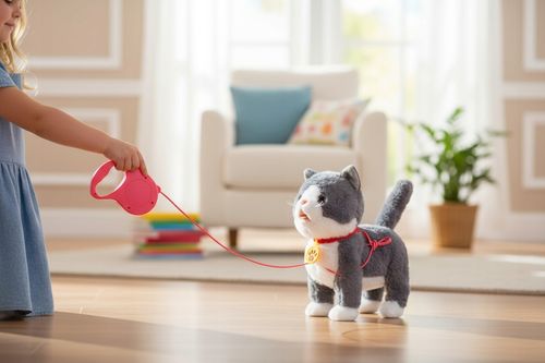 Kotek interaktywny pluszowy na smyczy akumulator USB funkcje dźwięk ruch na Arena.pl