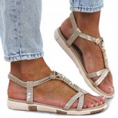 Złote sandały damskie lekkie miękkie wygodne gumka wsuwane FY7035 r.38