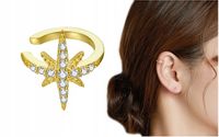 Złota Nausznica Kolczyk Gwiazdka Cyrkonie Srebro