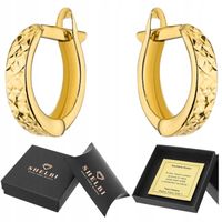 Złote kolczyki 585 angielskie diamentowane małe kółka NA PREZENT + Gratisy