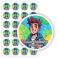 NAKLEJKI etykiety DZIEŃ CHŁOPAKA szkoły przedszkola prezent 24szt. 5cm