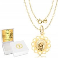 Złoty łańcuszek 585 Medalik Chrzest Komunia Grawer