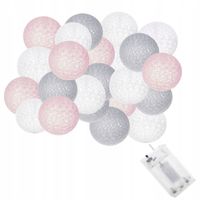 KULE 30 LED COTTON BALLS LAMPKI GIRLANDA 6M NA BATERIE OŚWIETLENIE