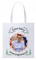 Mateusz Morawiecki Pis Torba Eco Biała Shopper Z Nadrukiem Ze Zdjęciem