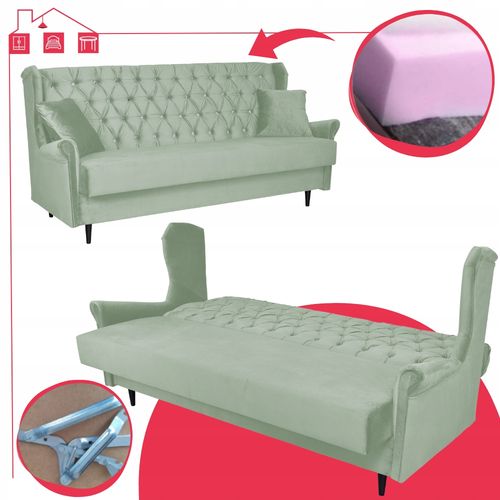 Sofa USZAK z funkcją spania 3 osobowa WELUR zielona GAJA Family Meble na Arena.pl