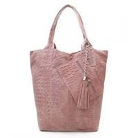VERA PELLE torebka zamszowa shopper kroko z długimi rączkami V141 c.różowa