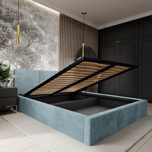 ŁÓŻKO TAPICEROWANE DO SYPIALNI 180x200 ŁÓŻKO PODWÓJNE Z POJEMNIKIEM MORSKIE na Arena.pl