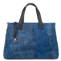 VERA PELLE torebka zamszowa shopper kroko z paskiem V543 c.jeansowa