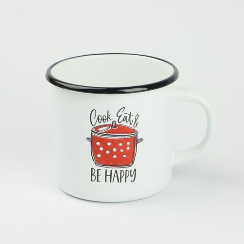 KUBEK EMALIOWANY PROSTY BE HAPPY 500 ML NA KAWĘ HERBATĘ CZEKOLADĘ SOLIDNY na Arena.pl