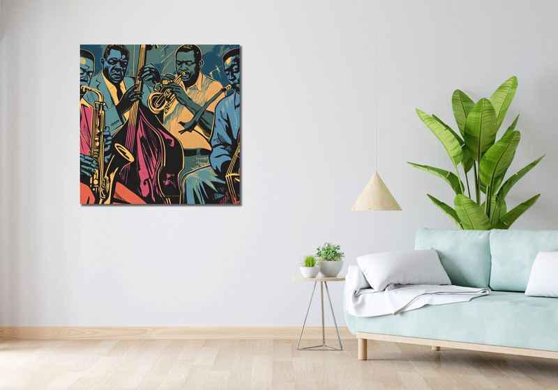 Obraz 90x90cm Jazzmani w Gazie zdjęcie 2