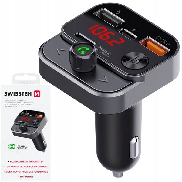 SWISSTEN Transmiter FM Bluetooth USB-A na PENDRIVE SZYBKA ŁADOWARKA USB-C zdjęcie 8
