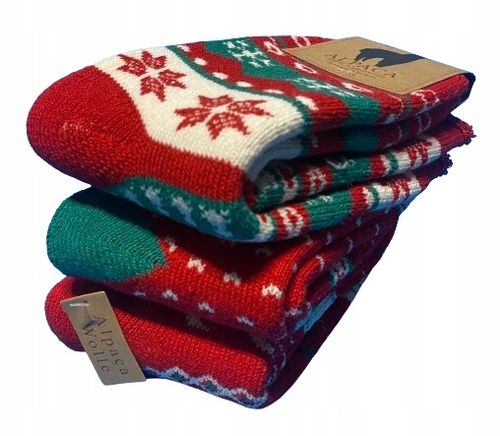 3x CIEPŁE GRUBE ZIMOWE SKARPETY WEŁNIANE ALPAKA na PREZENT świąteczne wzory na Arena.pl