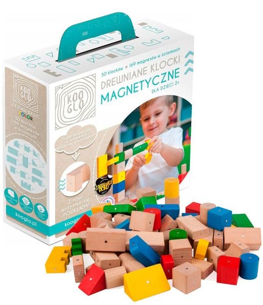 Polskie Klocki Magnetyczne Drewniane KOOGLO, basic kolor 50 szt zdjęcie 1
