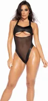mapale bodysuit s/m czarny - kontrastowy efekt wet look i siateczki