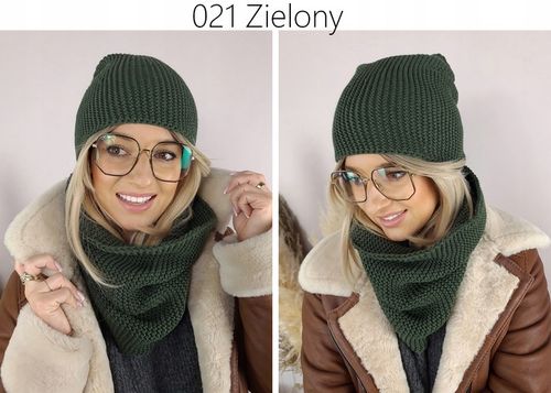 CIEPŁY KOMPLET CZAPKA + KOMIN damski POLSKI zimowy szal CIEMNA na Arena.pl