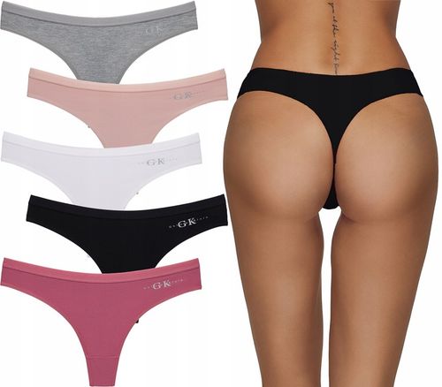 Majtki stringi damskie bawełniane GK zestaw gładkie z napisem na Arena.pl