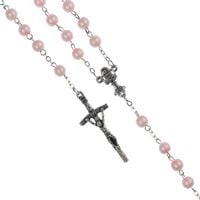 Różaniec do Pierwszej Komunii - różowe szklane koraliki