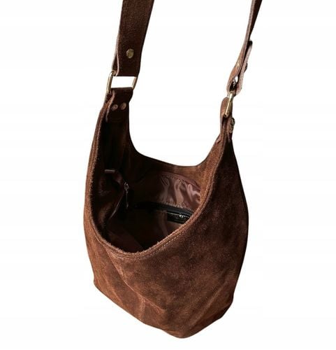 BRĄZOWA ZAMSZOWA TOREBKA WOREK CZEKOLADOWA TOREBKA ZAMSZ NATURALNY NA ZAMEK na Arena.pl