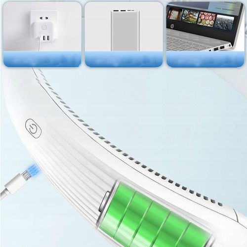 PRZENOŚNY WENTYLATOR WIATRAK NA SZYJĘ USB TRZY REGULOWANE PRĘDKOŚCI 3000mAh na Arena.pl
