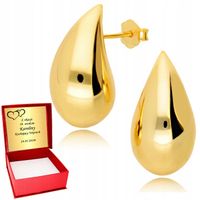 Złote Kolczyki 925 Duże Krople Łezki Sztyfty Srebro Złocone Dzień Mamy