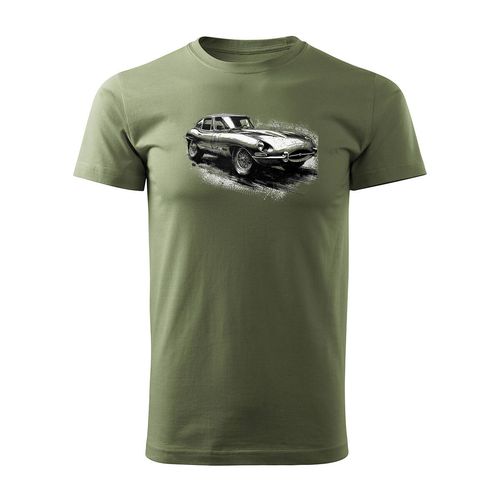 Koszulka z samochodem jaguar z jaguarem e-type e type etype kolekcjonerska męska khaki REGULAR S na Arena.pl