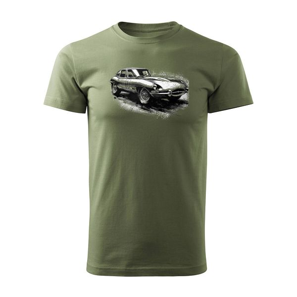 Koszulka z samochodem jaguar z jaguarem e-type e type etype kolekcjonerska męska khaki REGULAR S zdjęcie 1