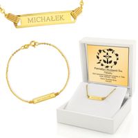 Złota bransoletka 585 z blaszką prezent KOMUNIA Pamiątka Komunii + GRAWER