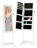 SZAFKA NA BIŻUTERIĘ LUSTRO TOALETKA NA KLUCZ BIAŁA