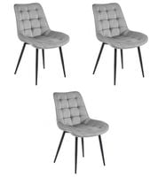 Krzesło welurowe srebrno szare BERA nogi czarne do kuchni jadalni x3