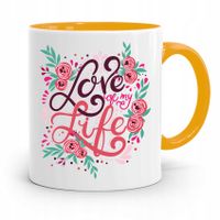 Kubek Żółty Na Walentynki Love My Life Prezent Z Nadrukiem Ze Zdjęciem