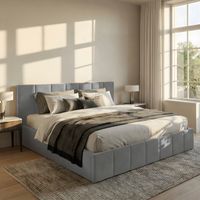 ŁÓŻKO TAPICEROWANE DO SYPIALNI 140x200 ŁÓŻKO PREMIUM Z POJEMNIKIEM SZARE