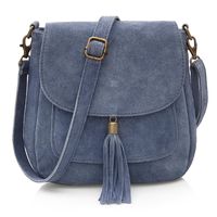 VERA PELLE torebka damska zamszowa listonoszka z klapą V449 jeansowa