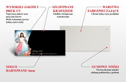 SZKLANA PODSTAWKA POD ZNICZE 50 WZORÓW Z DEDYKACJĄ 40x30cm na Arena.pl