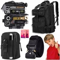 Saszetka Cargo Pas Czarny 120 cm Plecak Militarny 35L Survival Kit 32 el