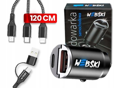 ZESTAW MAŁA MOCNA SZYBKA ŁADOWARKA DO AUTA QC3.0 PD20W Z MOCNYM KABLEM 5W1 na Arena.pl