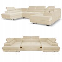 Narożnik kształt U rozkładany f. spania Bosso Family meble beżowy welur