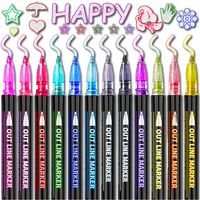 MARKERY PISAKI MAGICZNE METALICZNE MAZAKI PODWÓJNA LINIA KONTUROWE 12szt