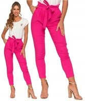 Spodnie Damskie Elastyczne Modny Elegancki Róż Wysoki Stan Wygodne MORAJ L