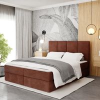 ŁÓŻKO KONTYNENTALNE 140x200 TAPICEROWANE PODWÓJNE Z MATERACEM MIODOWE