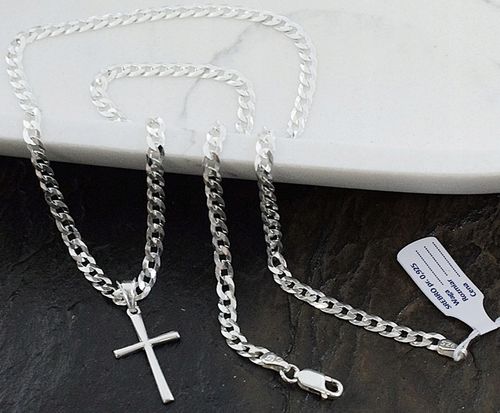 SREBRNY ŁAŃCUSZEK MĘSKI NASZYJNIK PANCERKA SREBRO 925 Z KRZYŻYKIEM GRAWER na Arena.pl