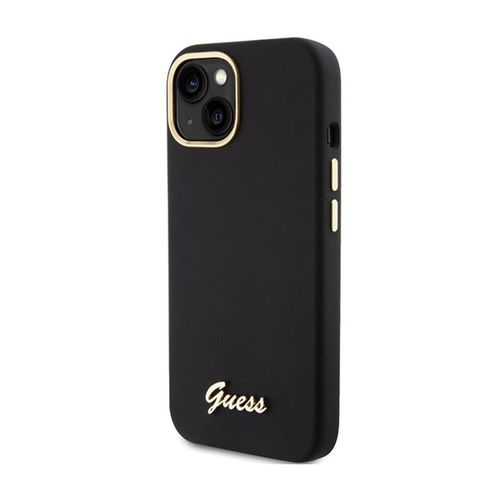 Guess Silicone Script Metal Logo & Frame - Etui iPhone 15 (czarny) na Arena.pl