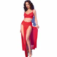 chilirose cr 4850 komplet top i legginsy czerwony złote detale xl