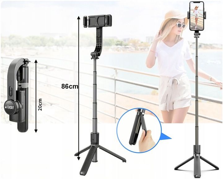 Gimbal Bezprzewodowy stabilizator obrazu do telefonu kamery z tripodem zdjęcie 11