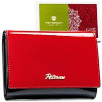 czerwono-czarny portfel damski z sekcją na bilon zamykaną na bigiel